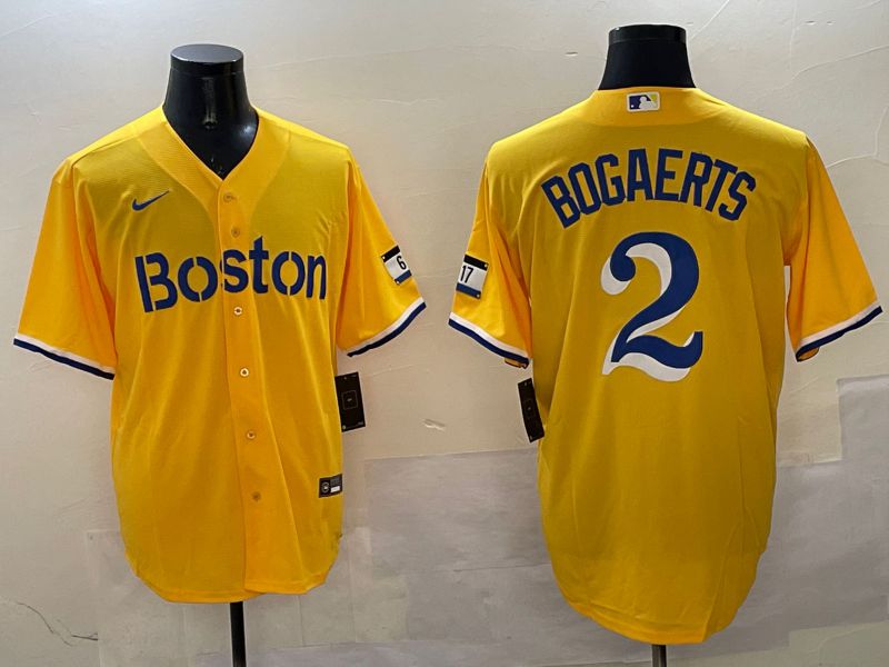 Men Boston Red Sox #2 Bogaerts Yellow City Edition Game 2025 Nike MLB Jersey style 1